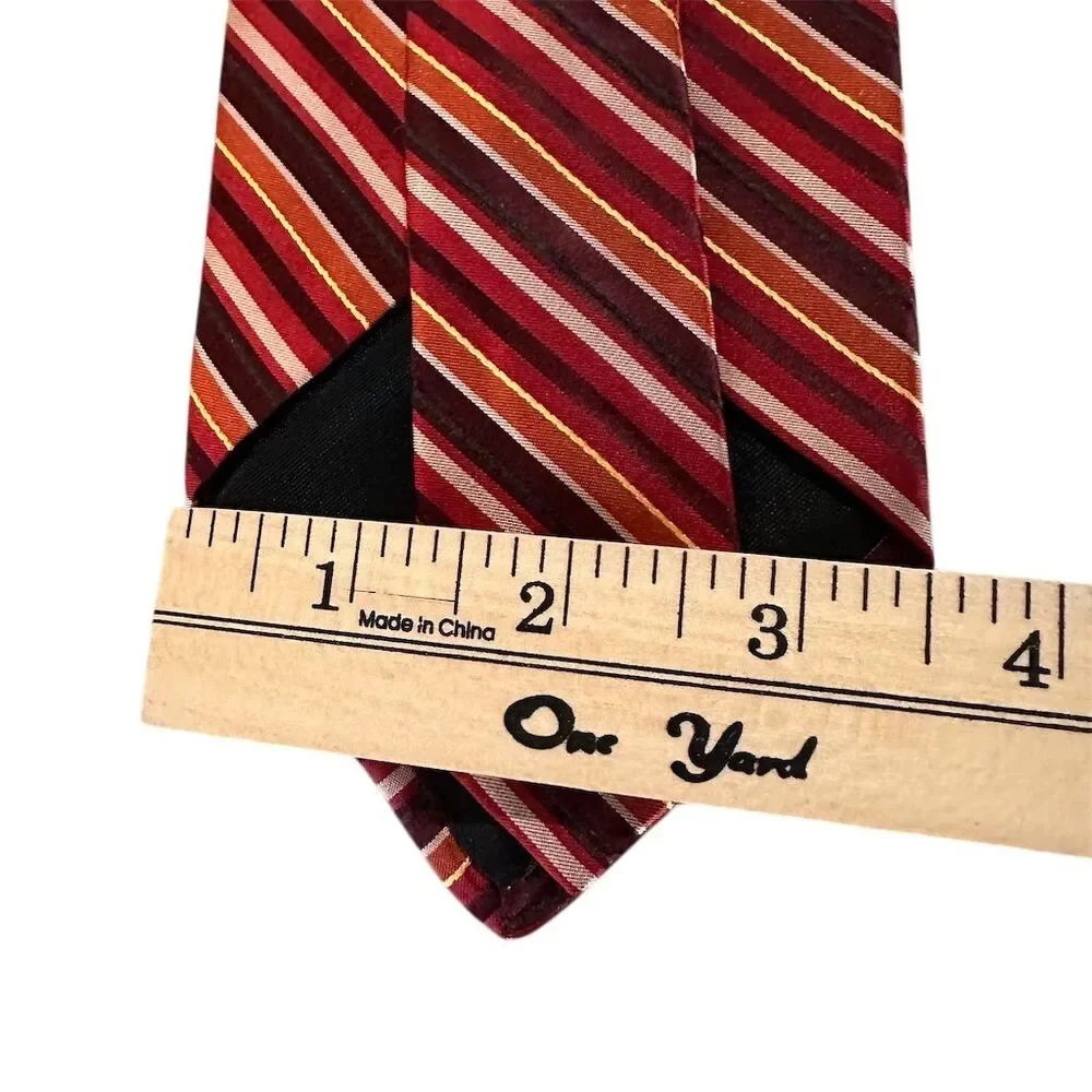 DKNY Men's‎ Striped Silk Tie Red Orange Burgundy Classic Length